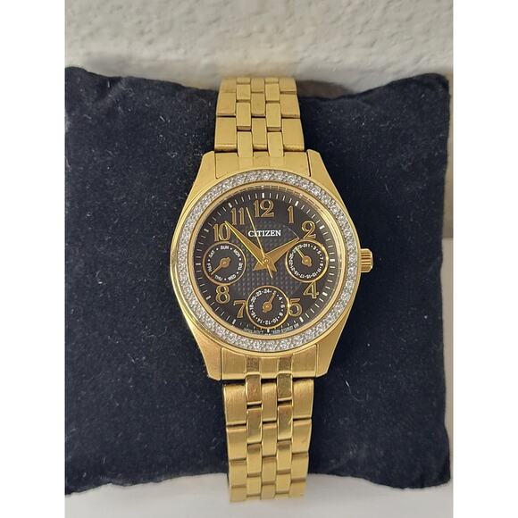 Citizen Yellow Gold Tone Luxury Crystal Accent Women's Watch Calendar Date